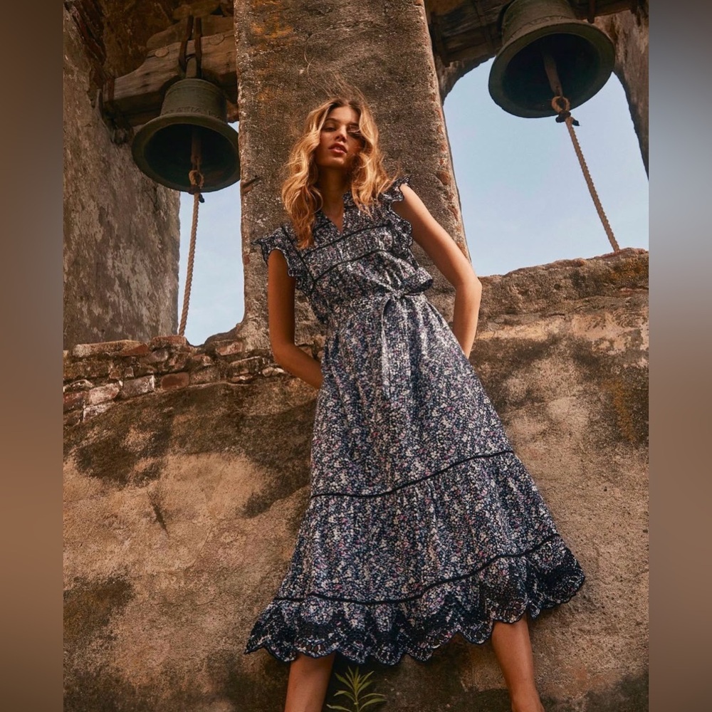 RAILS Sophie Floral Boho Cotton Maxi Dress Midnight Hyacinth XS NWT
